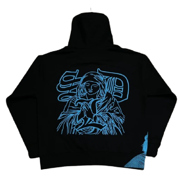 shopskydalimit Blue angle printed black hoodie back side