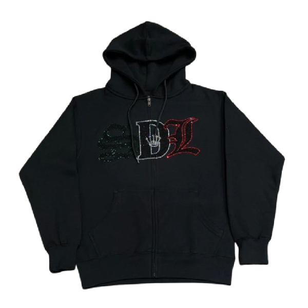 SDL Black Hoodie with white SDL logo and subtle streetwear design
