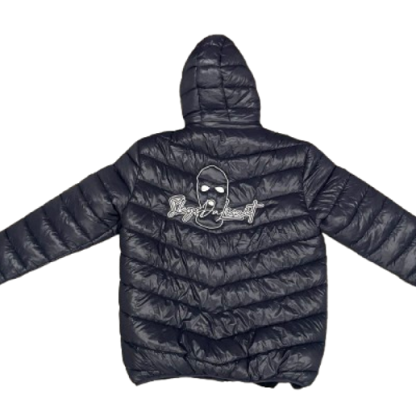 SDL Puffer Jacket in black with quilted design and streetwear style